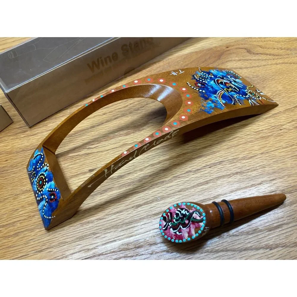 Hand made and painted Wine Bottle Holder‎ & Cork signed by Artist